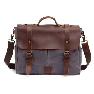 Wax Oil Canvas Mens Crossbody Computer Bag With Laptop Compartment Full Grain Leather