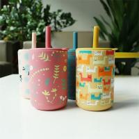 China Capacity 200ml Drinking Cup Silicone Kids Cup Style Printing Animal Cute Silicone Baby Training Cup With Straw on sale