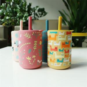 Capacity 200ml Drinking Cup Silicone Kids Cup Style Printing Animal Cute Silicone Baby Training Cup With Straw