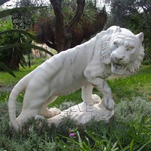 China BLVE White Marble Tiger Statue Life Size Garden Stone Animal Sculpture Handcarved Outdoor Decoration supplier