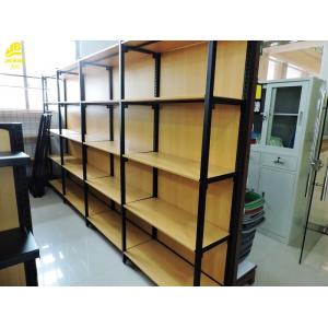 China Four Columns Metal And Wood Open Shelving , 50kg/ Layer Iron And Wood Shelving Unit supplier