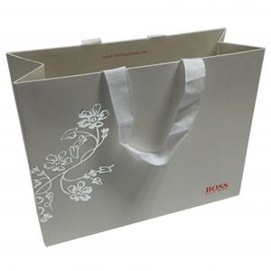 CMYK Recycled Paper Gift Bags With Flat Cotton Handle Biodegradable