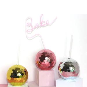 Light Up Disco Ball Drink Cup With Straws 450ml Unbreakable