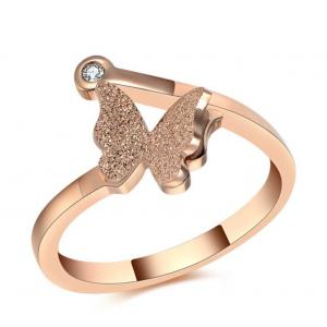 China Rose Gold Butterfly Rings for Girl Diamond Finger Ring for Lady Stainless Steel Frosted Gold Ring supplier