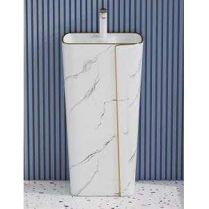 Single Hole Cylindrical Ceramic Art Basin Marble Design With Gold Line