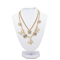 China Layered Custom Fashion Chain Necklace Transparent Rhinestone Butterfly Gold Alloy on sale
