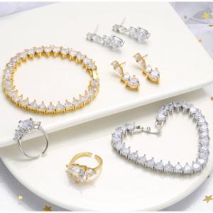 Pave Hip Hop Gold Plated Jewelry Cubic Zircon Cuban Bracelet Necklace Ring Earrings Set