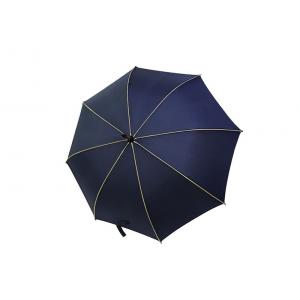 Durable Mens Navy Blue Umbrella Wooden Curved Handle For Rain Shine Weather