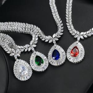 Womens Necklace Earring Wedding Accessories Red Imitation Diamond Bridal Necklace High Quality Cz Necklace Jewelry S