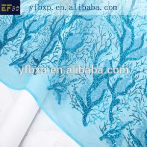 F50274 teal blue sequin net embroidery lace fabric for wedding dress