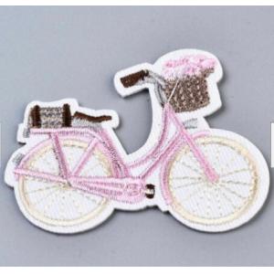 Pink Bicycle Embroidered Patch Iron On Backing twill fabric For Clothing