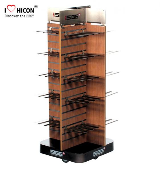 Countertop Black Wood Slatwall Display Stands Rotating For Retail