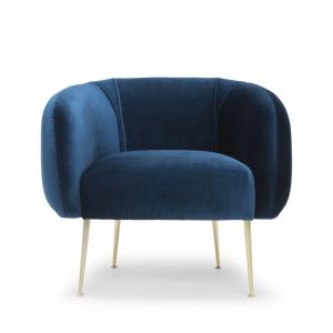 China European furniture classic stainless steel metal leg blue velvet armchair supplier