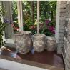 China gray with some beige mottlings round fiber clay planter with  a weathered, mottled texture lightweight durable low-maintainence flower pot holiday Villa office decoration garden landscaping project wholesale