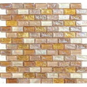 Yellow strip water waving glass mosaic tile for counter decoration