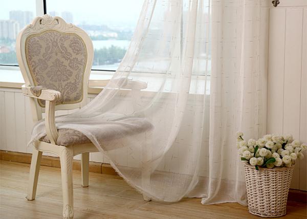 Linen Yarn Blending Pure White Bathroom Window Curtains With Different Size