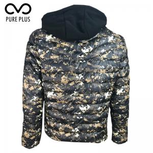 China Wind Proof Mens Light Padded Jacket / Winter Warm Mens Jacket Detachable Hood supplier