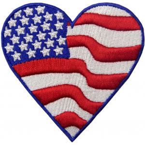 Embroidered Heart Shaped USA Flag America Iron on Sew On Patch
