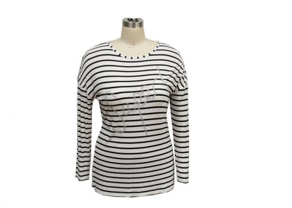 Ladies Yarn Dye Shirt Ladies Long Sleeves Shirt Round-neckline Rayon Elastane