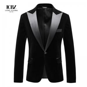 Men's Gold Velvet Casual Suit Slim Fit Velveteen Jacket for Stage Performance Hosts