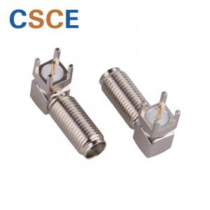 China 50 Ohms PCB Mount SMA Connector , Right Angle SMA Connector Ni Plated Tray supplier
