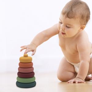 Custom Kids Learning Intellectual Building Blocks Baby Round Silicone Stacking Toys