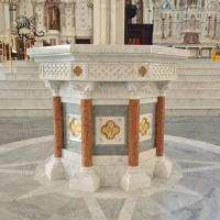 China Marble Baptism Font Natural Stone Catholic Church Sculptures Baptismal Hand Carved Customized on sale