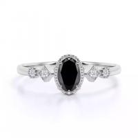 China Oval Cut Black and White Diamond Accents Milgrain 5 Stone Engagement Ring 1.5 Carat on sale