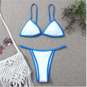 Sexy Bikini Push Up Stitching Transparent Swimsuit Fashion Split white with blue line edge hot fashion npolyamide fabric