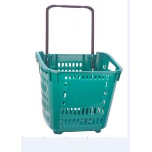 China Large Capacity Shopping Basket With Wheels Plastic Rolling Cart With Handle supplier