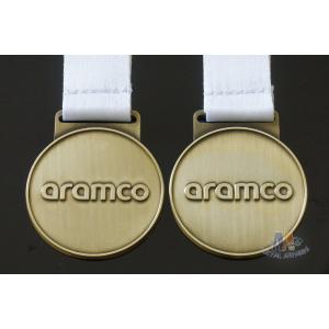 China Bespke Netherlands Logo Awards And Medals Both Side Antique Gold Plating Sublimated Ribbon supplier