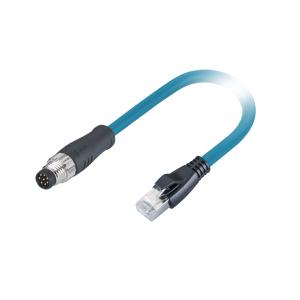 China Impermeabilice un código M8 conector pin 8 macho a macho RJ45 moldeado con PUR 1M Cat6A supplier
