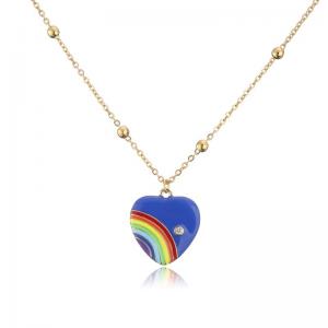 China Rainbow Enamel 14k Gold Jewelry Thin Bead Chain Necklace Heart Shaped supplier