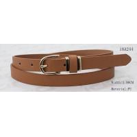 China Skinny Tan PU Belt For Lady , Womens Fashion Belts With 2 Metal Loops & 1 PU Loop on sale