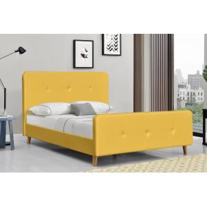 Linen Fabric Upholstered Double Bed Frame Yellow Plywood