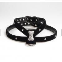 China Custom Black Leather Dog Harness Leash , S Size Small Dog Pulling Harness on sale