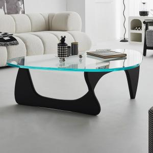 Wooden Legs Glass Modern Coffee Table Eating Table Combination