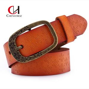 China Vintage Plum Needle Buckle Women'S Denim Belt Leather Material 3.3cm Width supplier