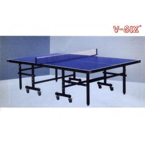 China Single Folding Ping Pong Table Moveable T Form Leg With Protective Steel Corners supplier
