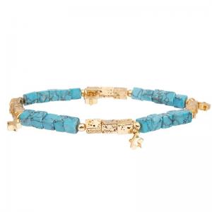 China Square Blue Turquoise Bracelets Customized With Gold Plated Hematite Beads supplier
