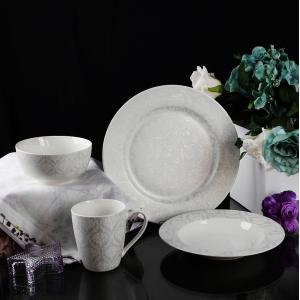 new bone china  embossed decal dinner set 16 pcs with gif box/dinner plate/bowl/mug