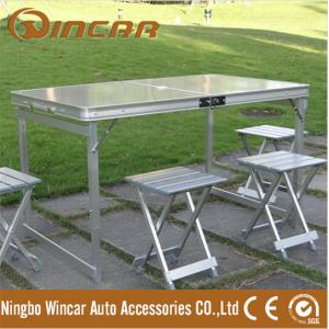 Foldable picnic camping table with 4 chairs have umbrella hole