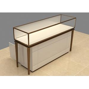 Easy Install Custom Glass Display Cases Beige Wooden Stainless Steel Frame