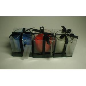 Blue,red & white  scented glass assorted candle packed by black tray and pvc lid
