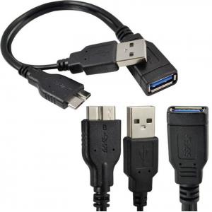 USB 3.0 A Female to Micro B male OTG Cable with A male power splitter cable