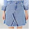 China Young Ladies Short Denim Mini Skirt With Pearls , Women's A Line Denim Skirt wholesale
