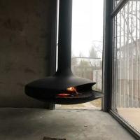 China Contemporary 600mm Black Hotel Suspended and Hanging Wood Burning Fireplace for sale