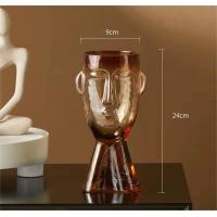 China H24cm Unique Modern Transparent Face Glass Vase for Holding Flowers Office Home Living Decor Display on sale