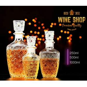 China 250ml 500ml Whiskey Glass Bottle Wine Container With Glass Lid Square Shape supplier