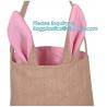 burlap easter tote, bunny ear kid Jute Shopping Bag With Leather Handles,cambric